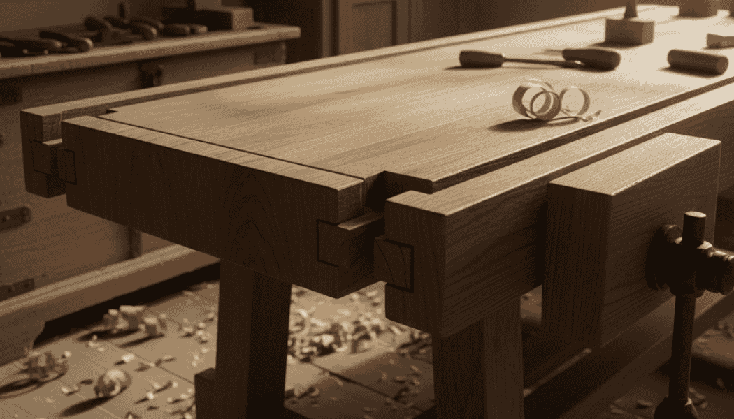 Tavolone con giunti a coda di rondine e mortase