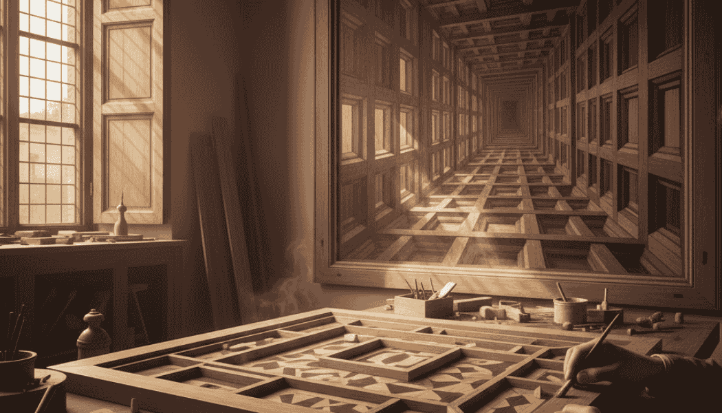 Laboratorio classico di un ebanista del ducato di Urbino