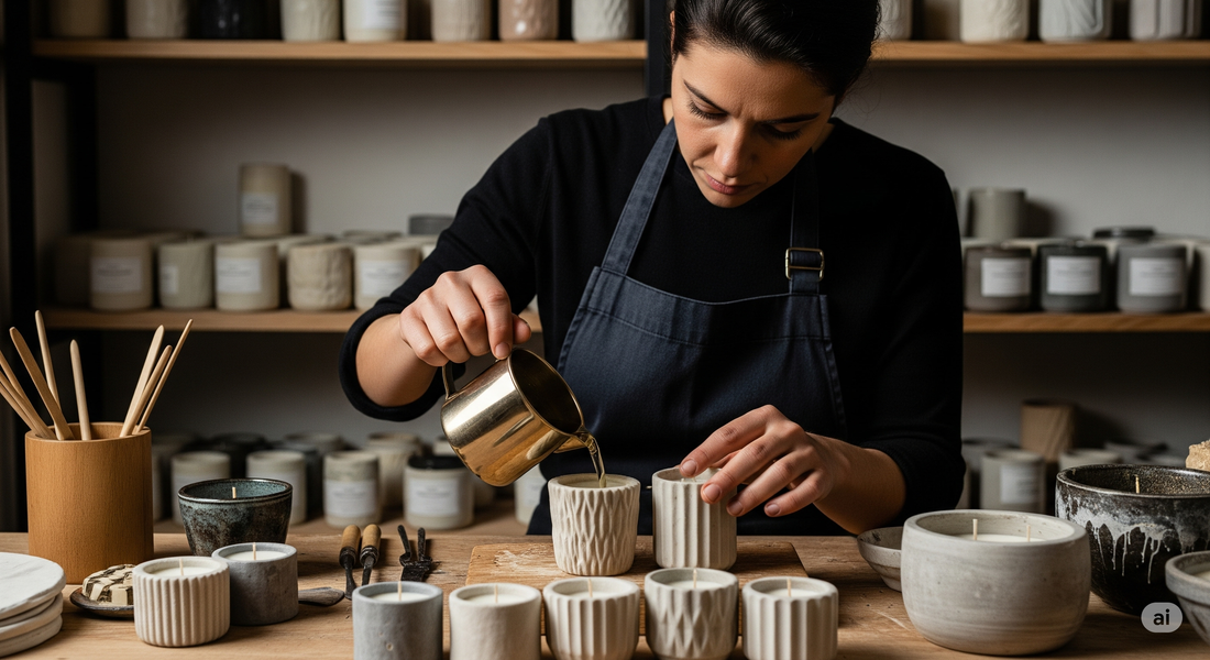 artigiana che versa candele