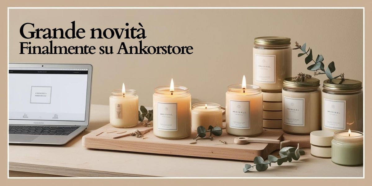 Siamo su Ankorstore! Un nuovo capitolo per Kit Little Garden, foto con una scrivania con sopra un computer e delle candele profumate che ricordano la nostra collezione