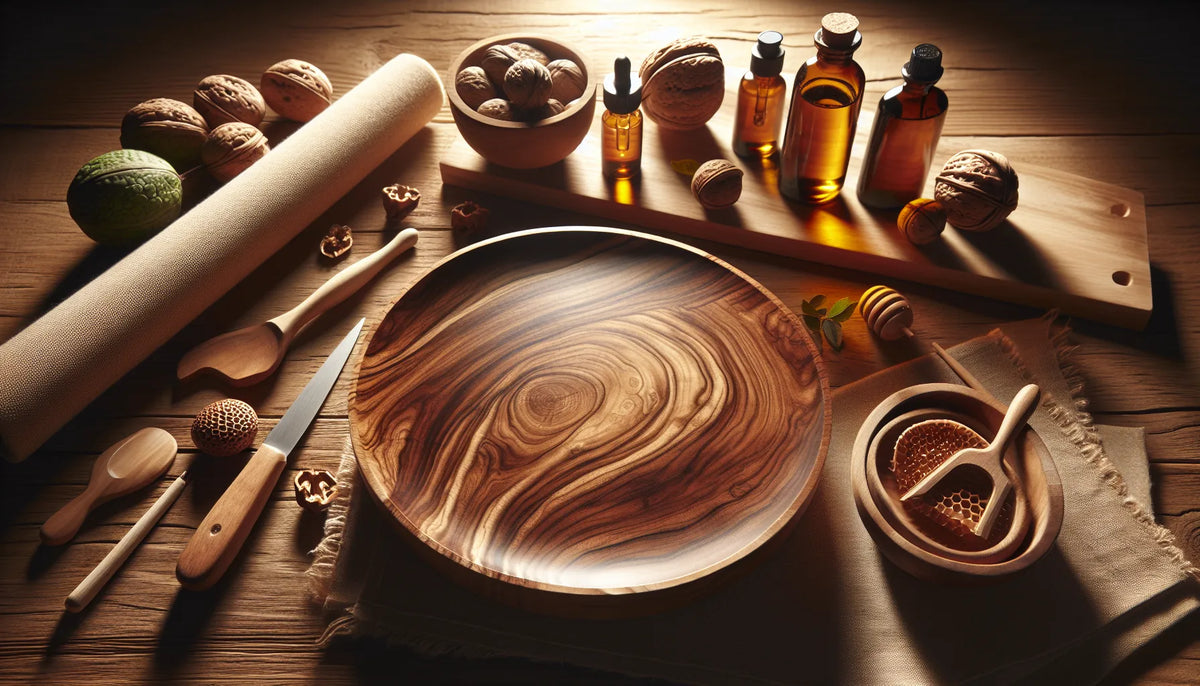 Scena di legno di noce con texture e venature, rappresentativa della cura naturale contro i tarli