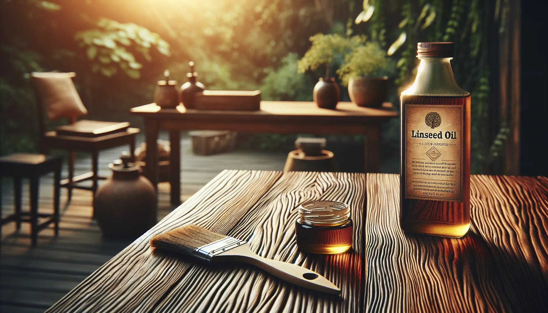 Scena di legno di teak trattato con olio naturale, evidenziando venature e texture