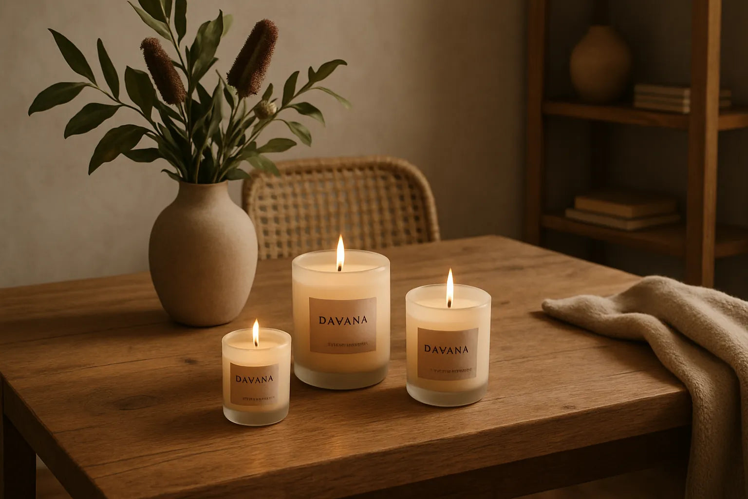 Scena accogliente con elementi naturali e profumo di davana
