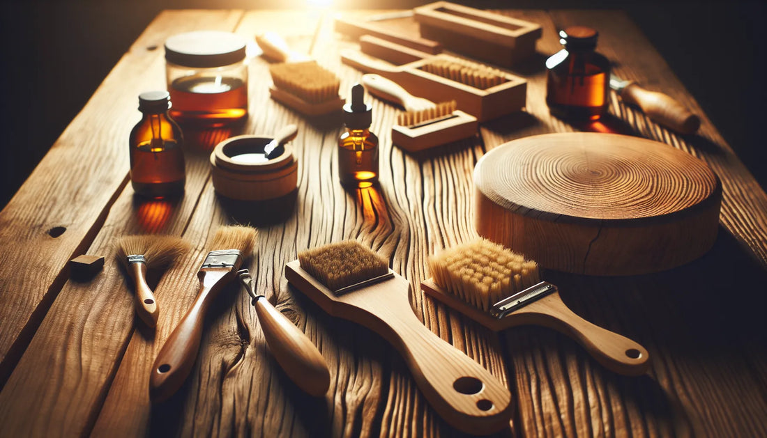 Scena di legno naturale con texture e finiture artigianali, rappresentante la cura e la gestione dell'igroscopicità del legno.