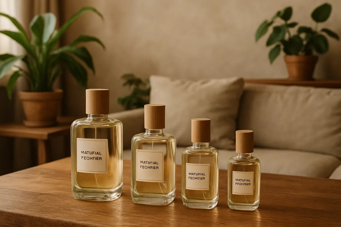 Scena evocativa di fragranze naturali in un ambiente domestico con legno e texture naturali