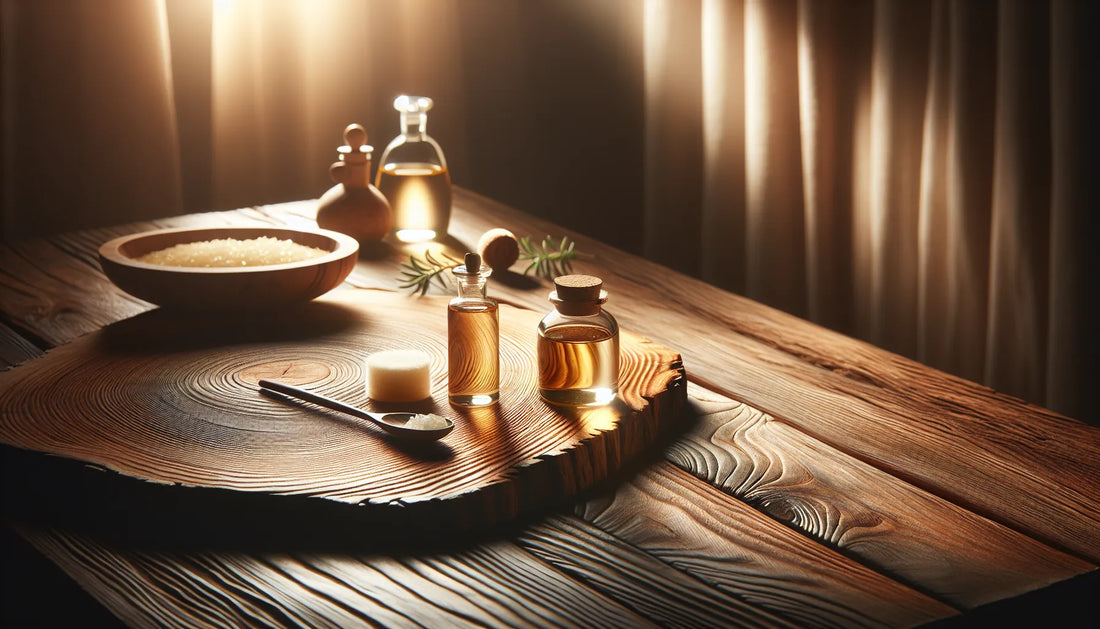 Scena di legno naturale con texture e venature, rappresentativa dell'igroscopicità e della cura del legno.