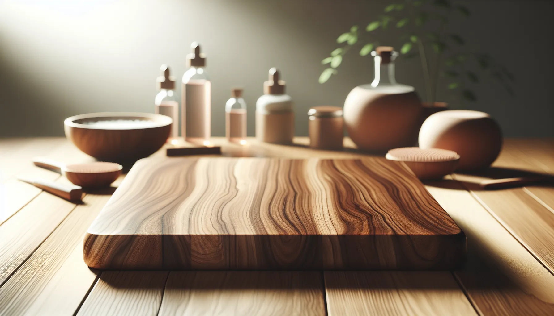 Scena di legno di noce con texture e venature, rappresentante la cura naturale del legno