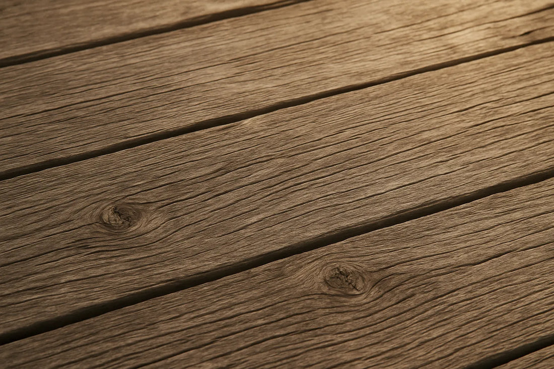 Scena di legno ingrigito esposto a sole e intemperie, evidenziando texture e venature naturali
