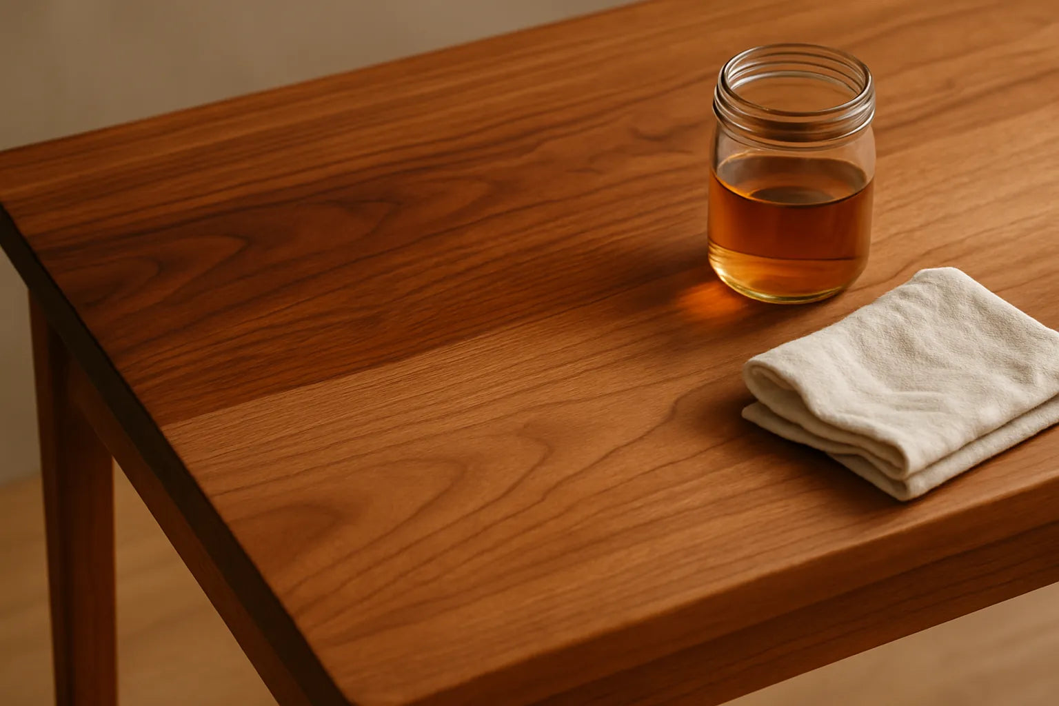 Scena di legno trattato con olio, evidenziando le venature e il cambiamento di colore