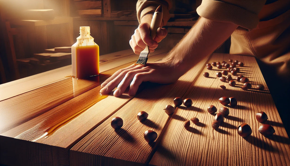 Applicazione di propoli su legno di castagno per protezione antitarlo