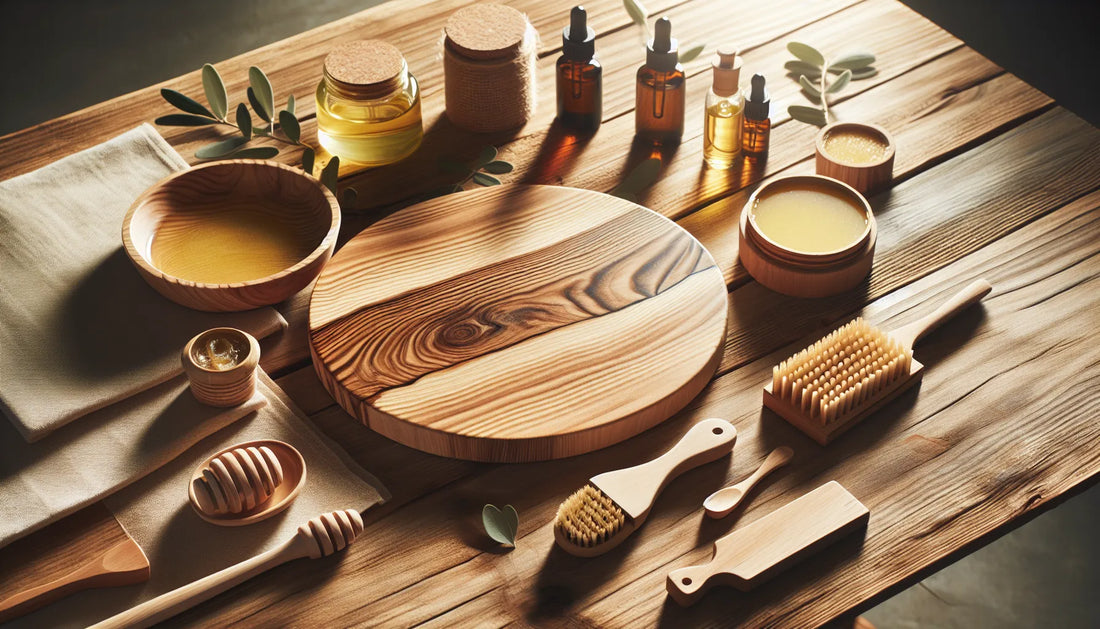 Scena di legno naturale con texture e venature, rappresentante la cura e protezione del legno dai tarli con metodi ecologici.