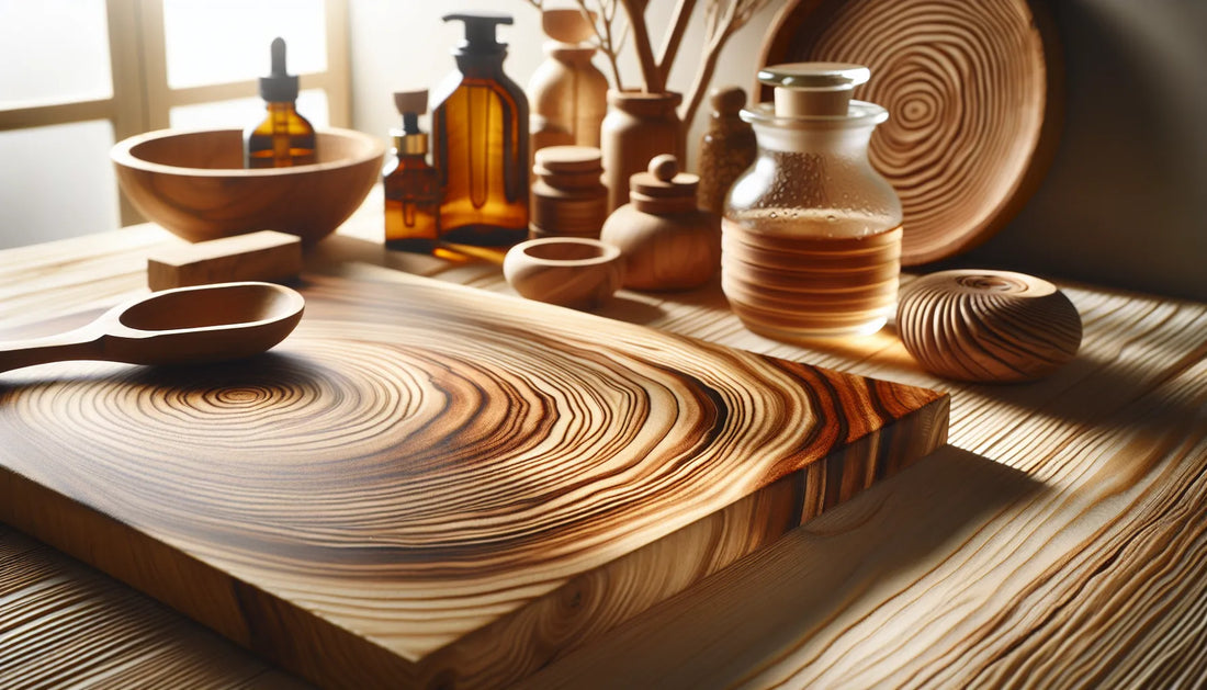 Scena di legno trattato con oli e cere naturali in un ambiente luminoso e naturale