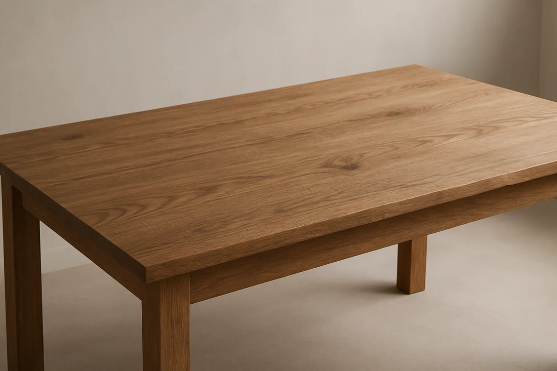 Scena di legno naturale con finiture opache e tattili, atmosfera calda e autentica