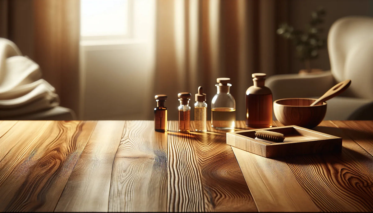 Scena di legno naturale con finiture artigianali e texture visibili, rappresentativa della protezione del legno