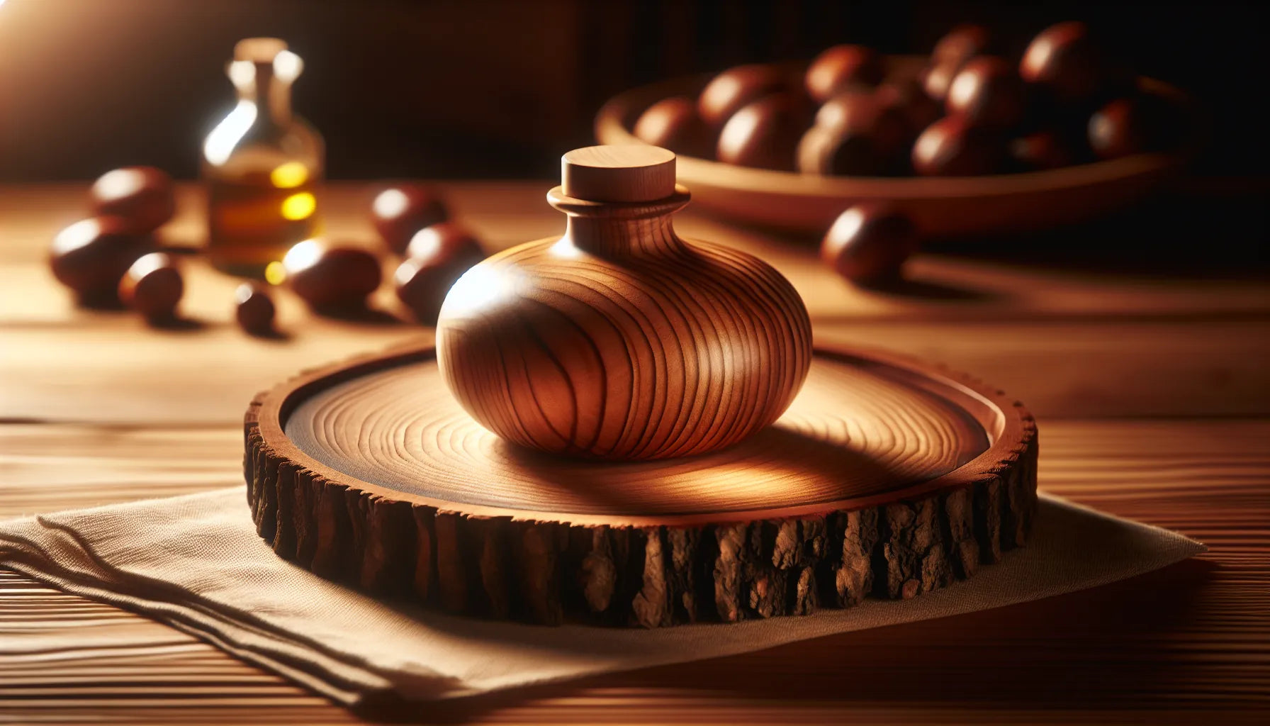 Scena di legno di castagno trattato con oli naturali in un ambiente autentico e naturale