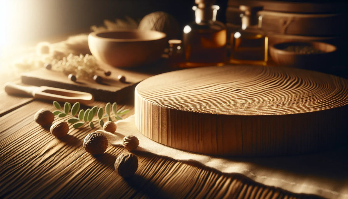 Scena di legno trattato con oli naturali e cere ecologiche, evidenziando venature e texture