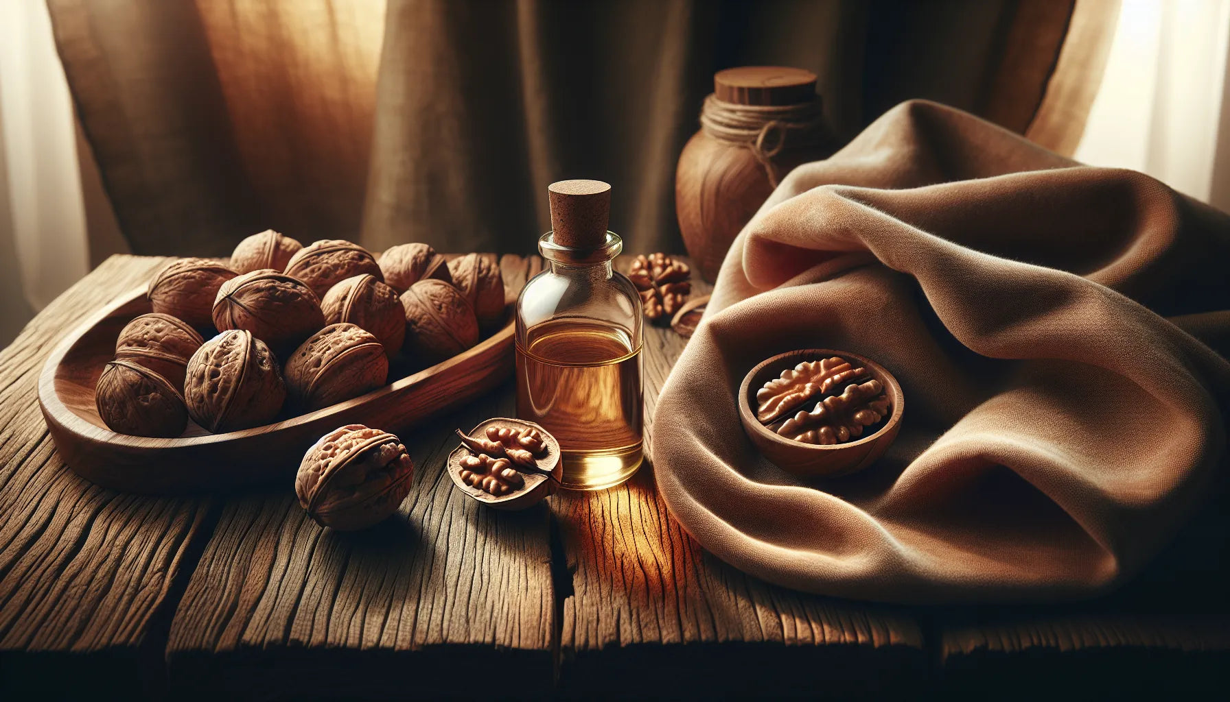 Scena di legno di noce con oli naturali per la protezione e cura