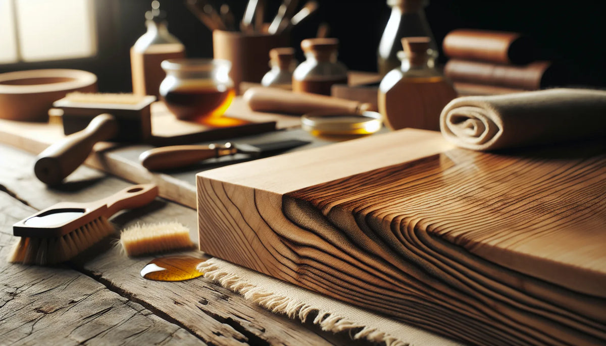 Superficie di legno trattata con olio di lino e cera naturale, evidenziando venature e texture