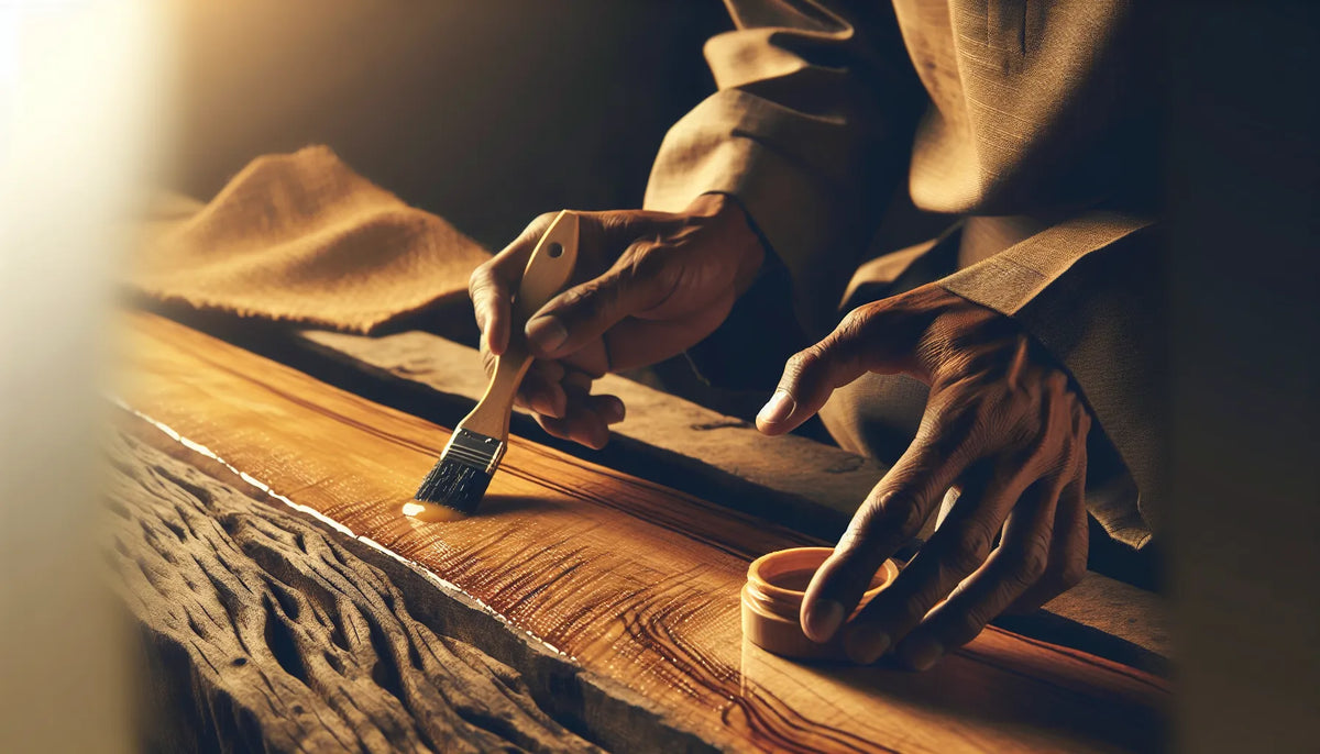 Scena di riparazione del legno con cera naturale e superfici in legno visibili