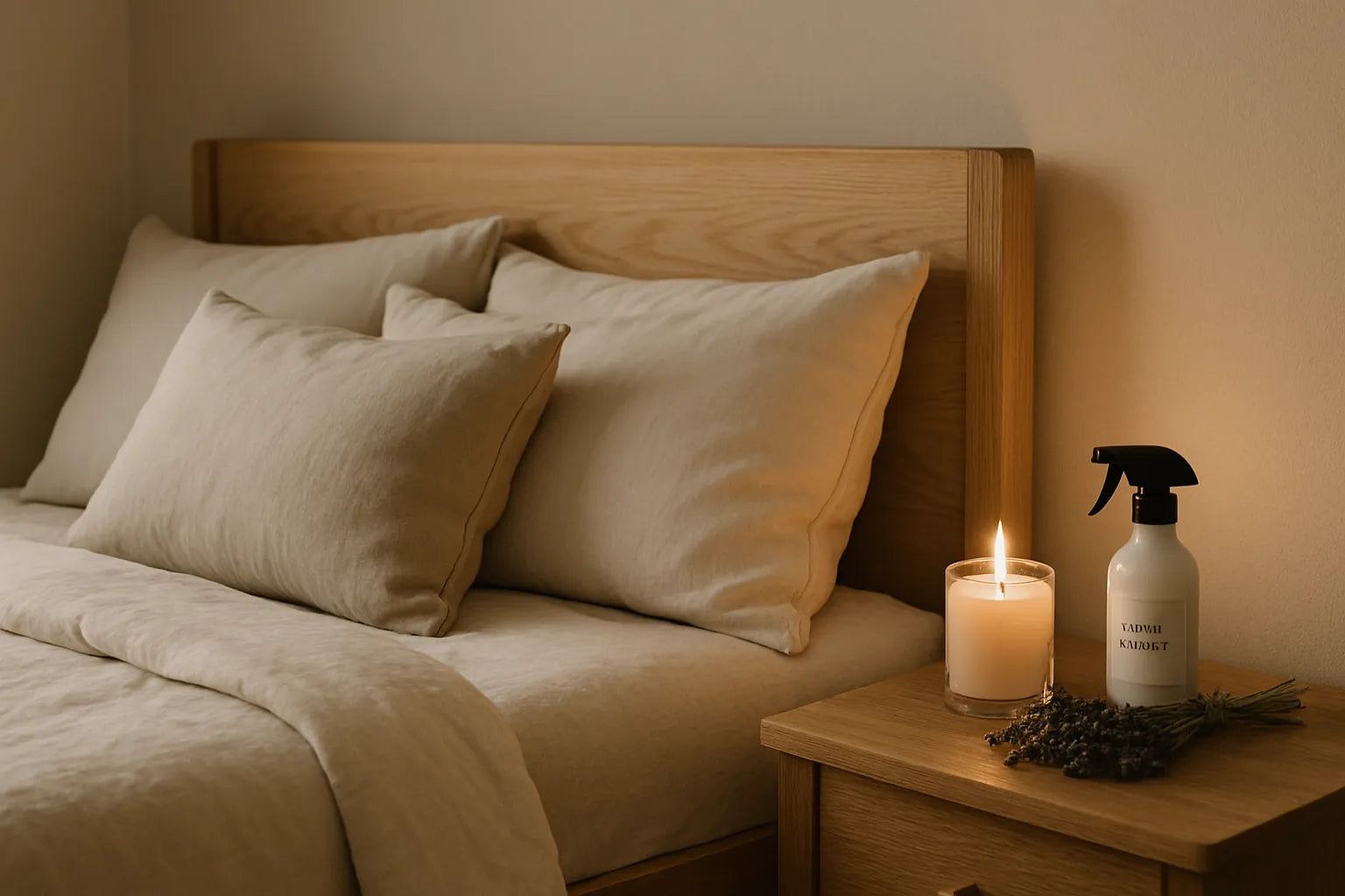 Una camera da letto serena con elementi naturali e profumi per un riposo tranquillo