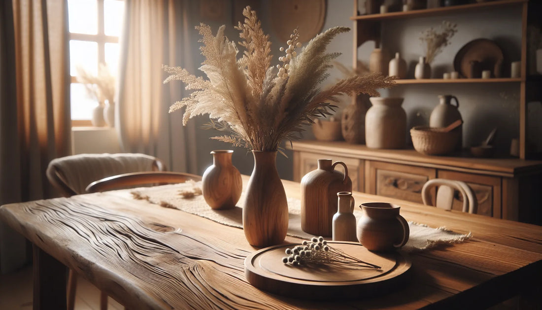Scena di un ambiente domestico con spray naturali su una superficie in legno, luce morbida e atmosfera accogliente