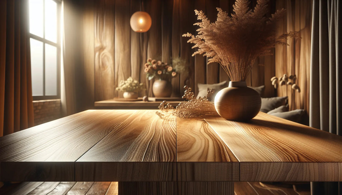 Scena di legno naturale con venature e texture, evidenziando l'effetto dei tannini sulla superficie.