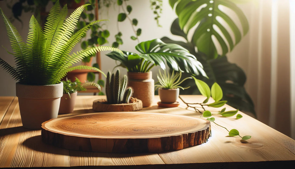 Scena di legno naturale con texture e venature, rappresentante la cura ecologica del legno in relazione all'umidità.