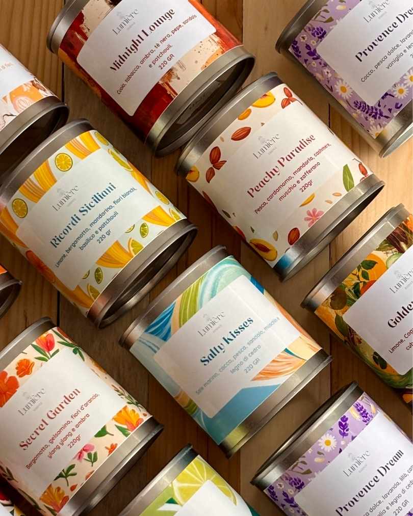 Linea prodotti Lumière Essence, candele e barrette in cera di cocco, spray per tessuti e diffusori