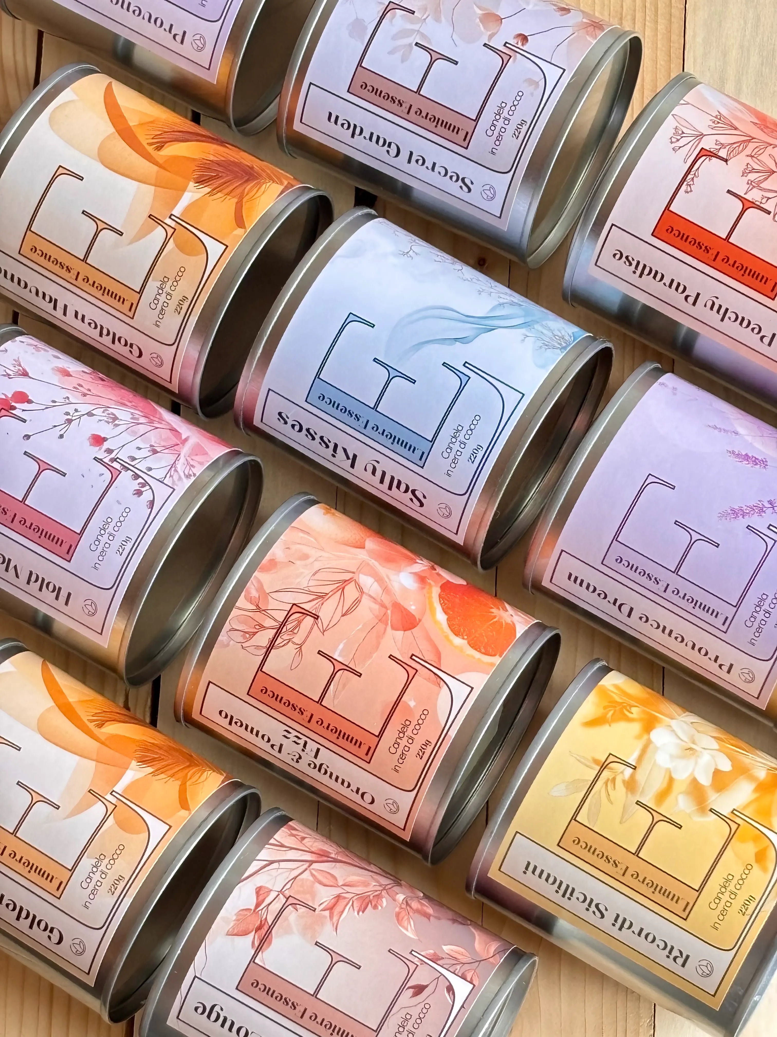 Collezione candele Lumière Essence, realizzare a mano in barattolo di alluminio, candele in cere di cocco naturale