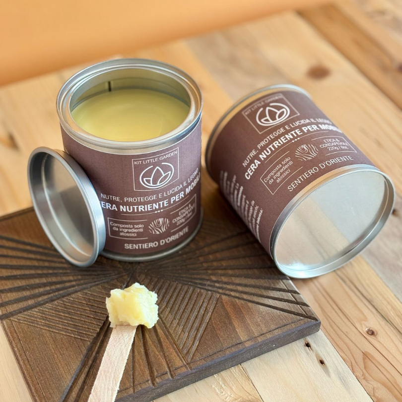 Cera vegetale artigianale per superfici pregiate – profumazione intensa e sicura, ispirata all'Oriente.