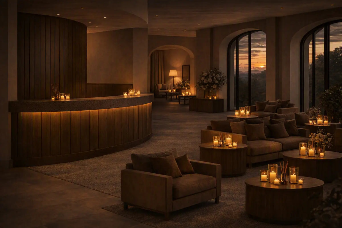 ceception hotel di lusso atmosfera calda e accogliente arrego colori terra e legno stile moderno
