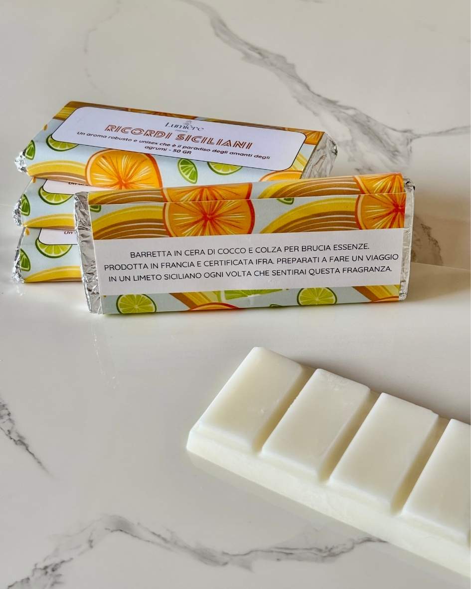 Ricordi siciliani barretta profumata in cera di cocco per la profumazione della casa con profumi di agrumi rinfrescanti e rigeneranti
