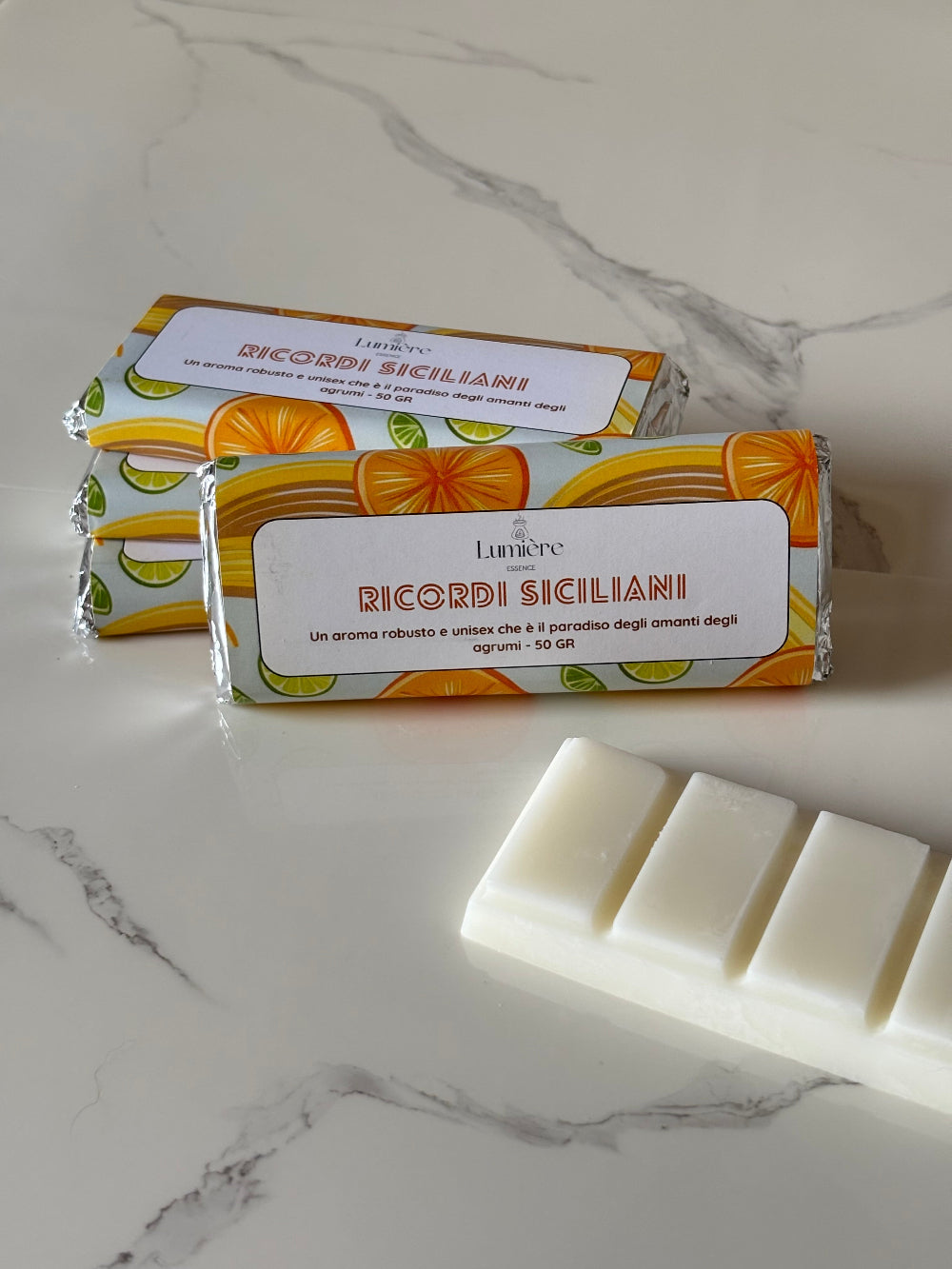 Ricordi siciliani barretta profumata in cera di cocco per la profumazione della casa con profumi di agrumi rinfrescanti e rigeneranti