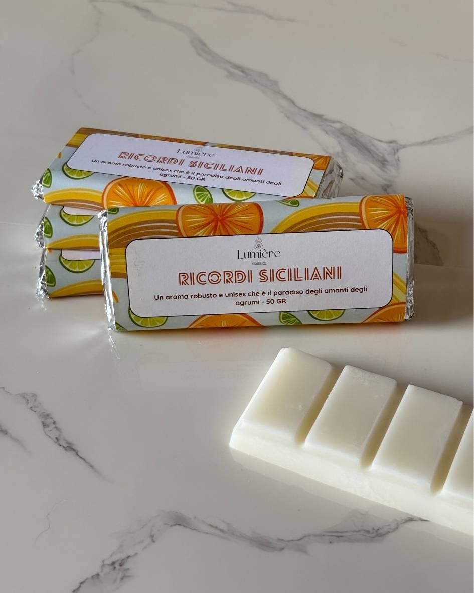 Ricordi siciliani barretta profumata in cera di cocco per la profumazione della casa con profumi di agrumi rinfrescanti e rigeneranti