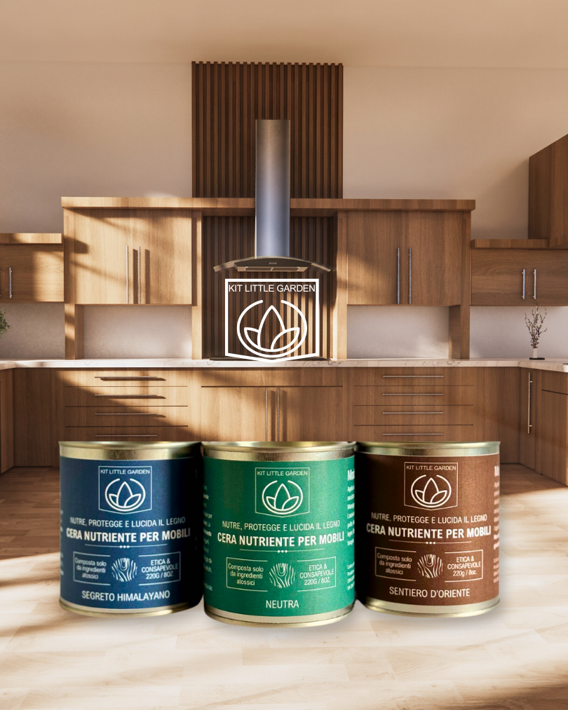 Copertina collezione - catalogo cere naturali per superfici kit little garden, cere per proteggere, nutrire, lucidare le superfici di casa in modo naturale ed etico